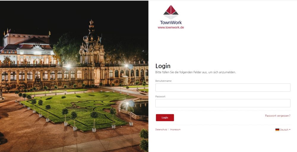 Login-Seite von TownWork.de