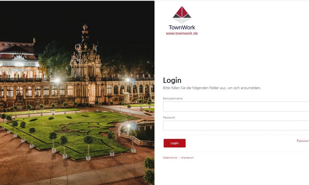 Login-Seite von TownWork.de